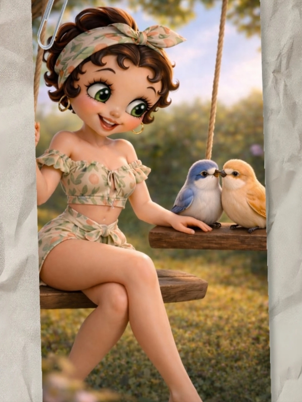 Floral Two-Piece Crop Top & Shorts Set with Headscarf - Betty Boop Metal Poster